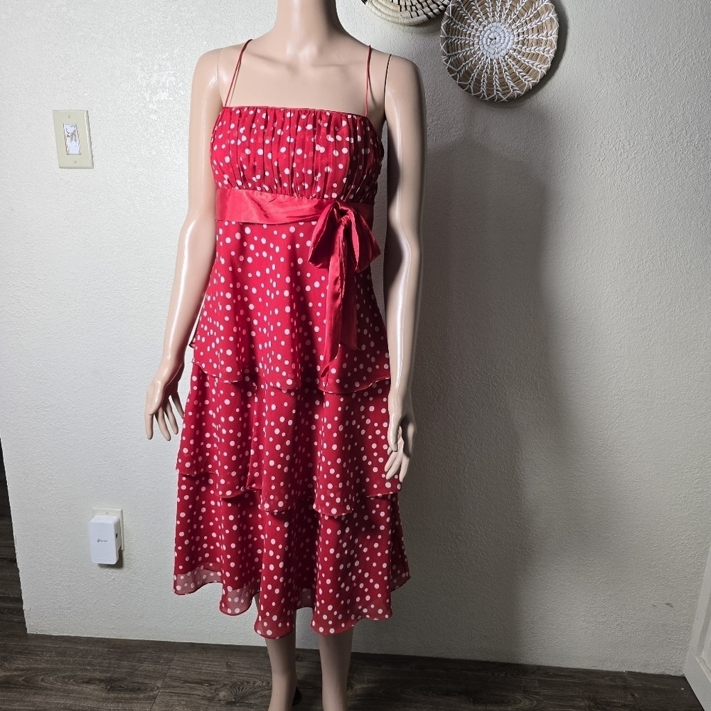 Liz Claiborne Red Polka Dot Tiered Dress Size 12 - Picture 16 of 16